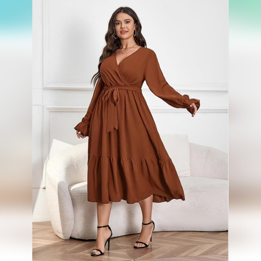 Long Sleeve Belted A-Line Maxi Dress